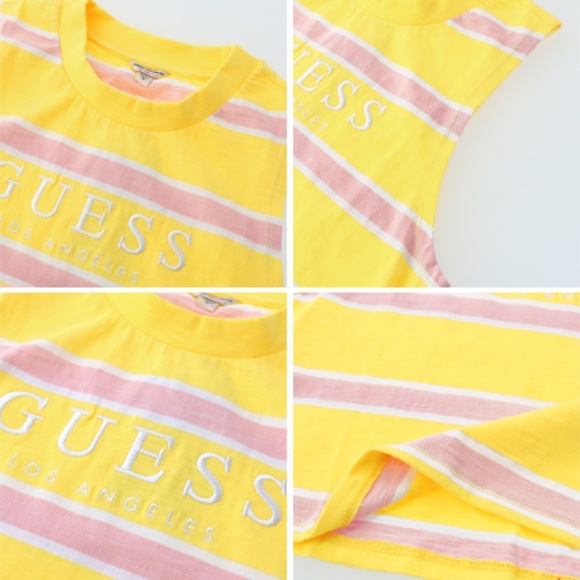 GUESS Women's Yellow Striped Crew Neck Sleeveless Crop Top Small New with Tags - Picture 5 of 5